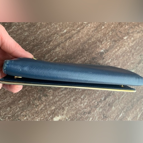 Prada Saffiano Metal Bar Continental Flap Wallet in Bluette - GUC - Picture 8 of 12